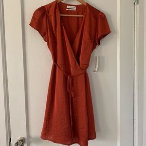 Urban Outfitters Beau Satin Short Sleeve Wrap Dress